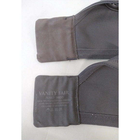 Vanity Fair WM 38DD Set (2) Bras Gray Underwire Adjustable Straps Side Smoothing - Picture 5 of 7